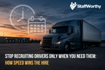 Semi-truck parked in an empty yard at dusk, illustrating the cost of delayed CDL driver recruiting and the importance of responding when drivers are available.